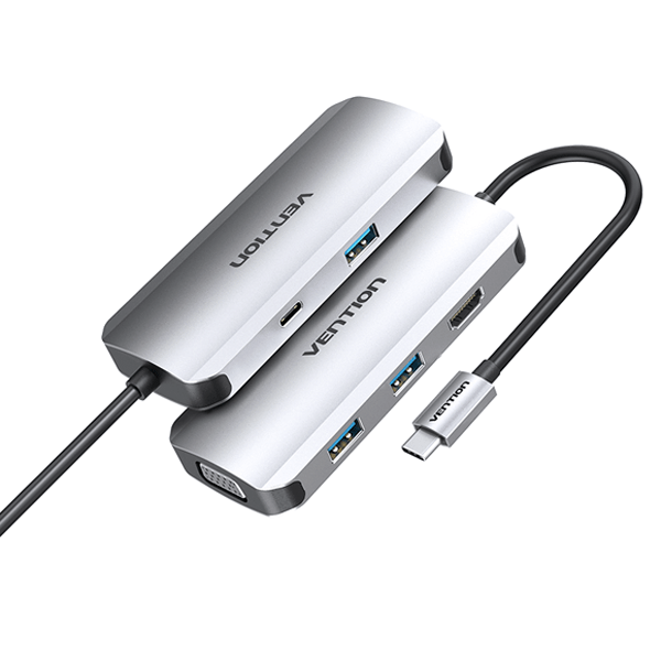 Type C to 6 in 1 Multifunction Docking Station (Type C to USB 3.0 (3 PORTS) + VGA + HDMI + Type C PD)