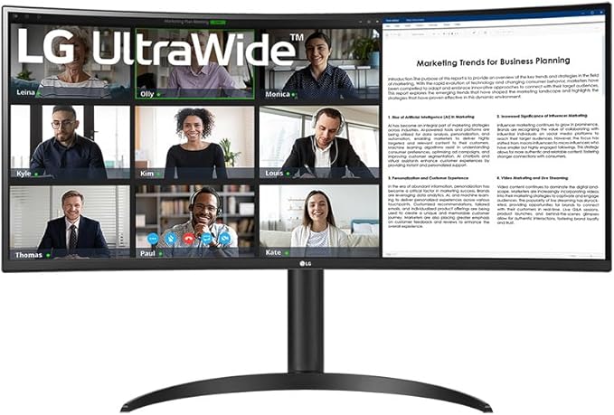 LG 34WR55QC-B - 34-inch UltraWide Monitor, QHD Curved Display, 21:9, Dynamic Action Sync, FreeSync, Black